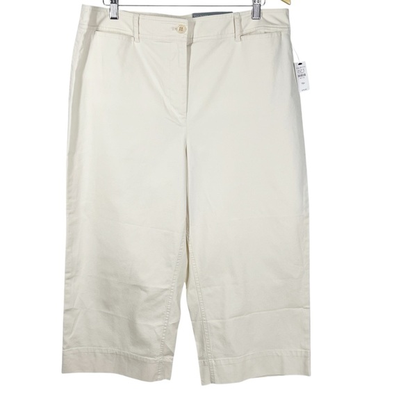 TALBOTS Ivory Wide Leg Crop Chino Size 16 Petite - Picture 1 of 9
